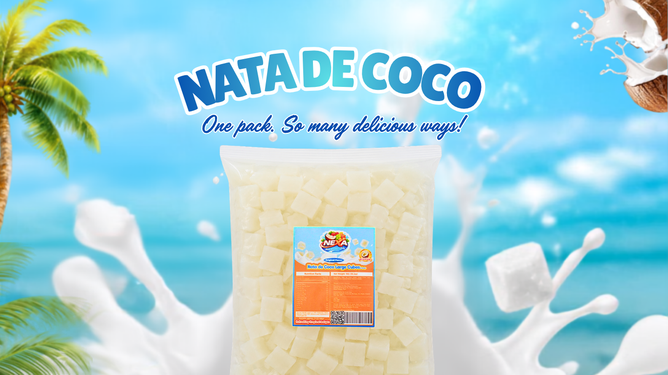 Nata de coco drink with mango and strawberry